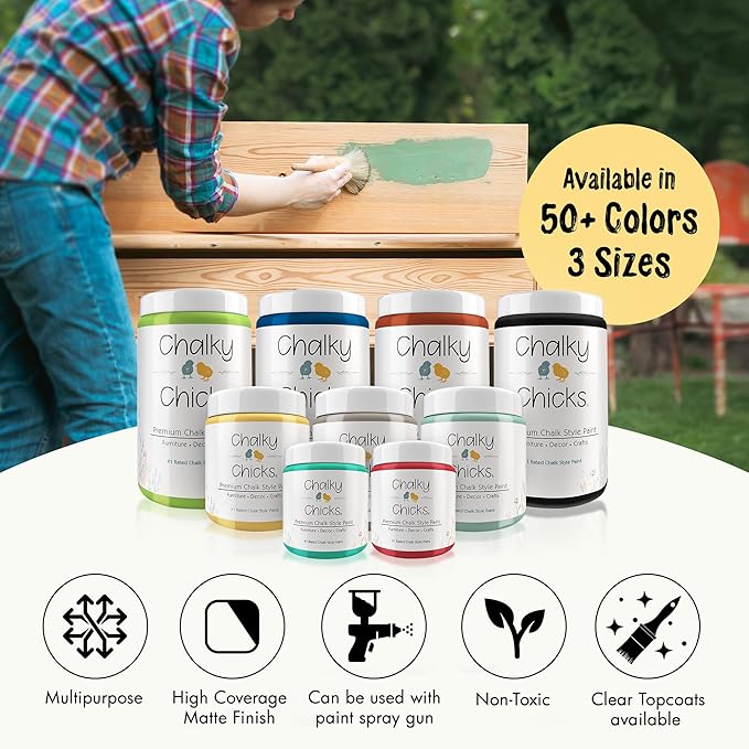 Chalky Chicks All-in-One Chalk Paint for Furniture or Cabinet - 32 Fl Oz - Matte Finish Tuscany (Yellow) for Metal, Wood Furniture Paint - No Sanding All-in-One for Home Decor & Crafts, USA Made
