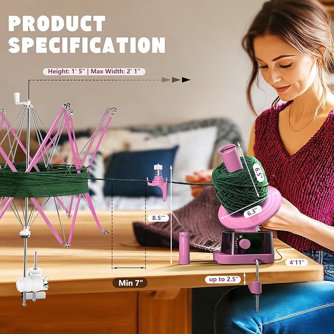 Yarn Winder and Swift, Electric Yarn Ball Winder & Swift Combo for Crocheting, Efficiently Cake with Strong Tension Adjustable Speed Up to 13 oz, Yarn Spinner Wool for Knitting Enthusiast (Pink)