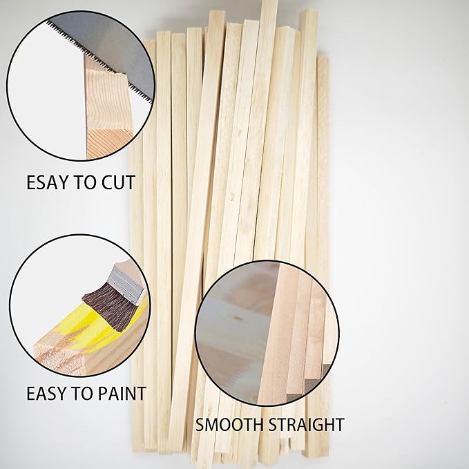 60pcs Dowel Rods 3/8 x 3/8 x 12 inch, Square Wood for Crafts & Model Making (3/8"x12"-60pcs)