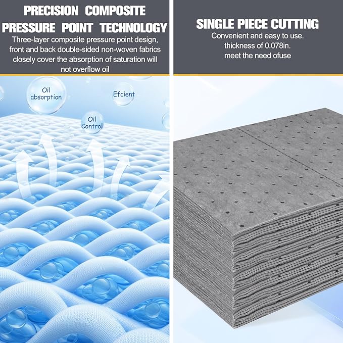 30PC Oil Absorbent Pads | 13"X10" Meltblown Polypropylene Mats, Hand-Tear Lines for Automotive & Workshop | Vacuum Eco-Packaging, Reusable Spill Control