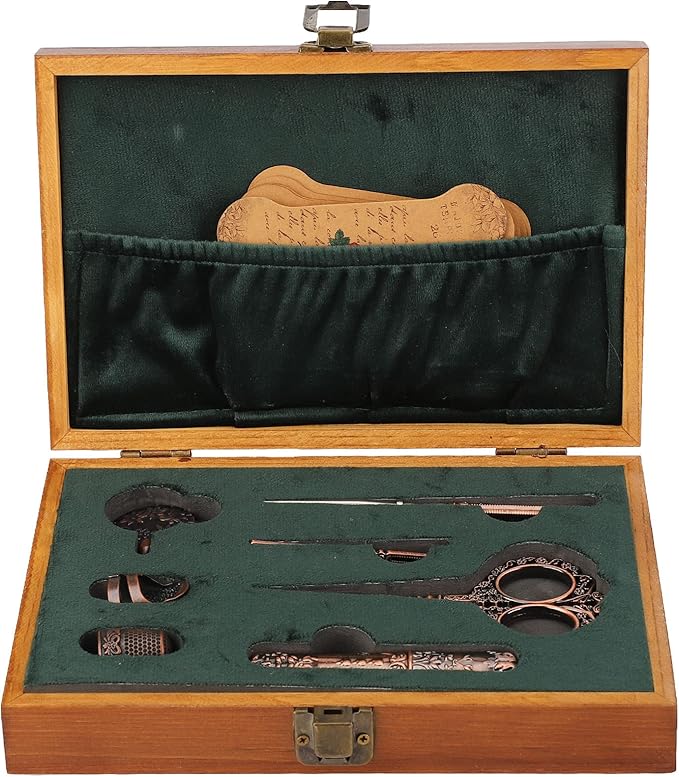 Pssopp Vintage Embroidery Scissors Set, Sewing Tool Kit with Sewing Needle Case Thimble Threader Complete Set for Embroidery and Needlework(Bronze)