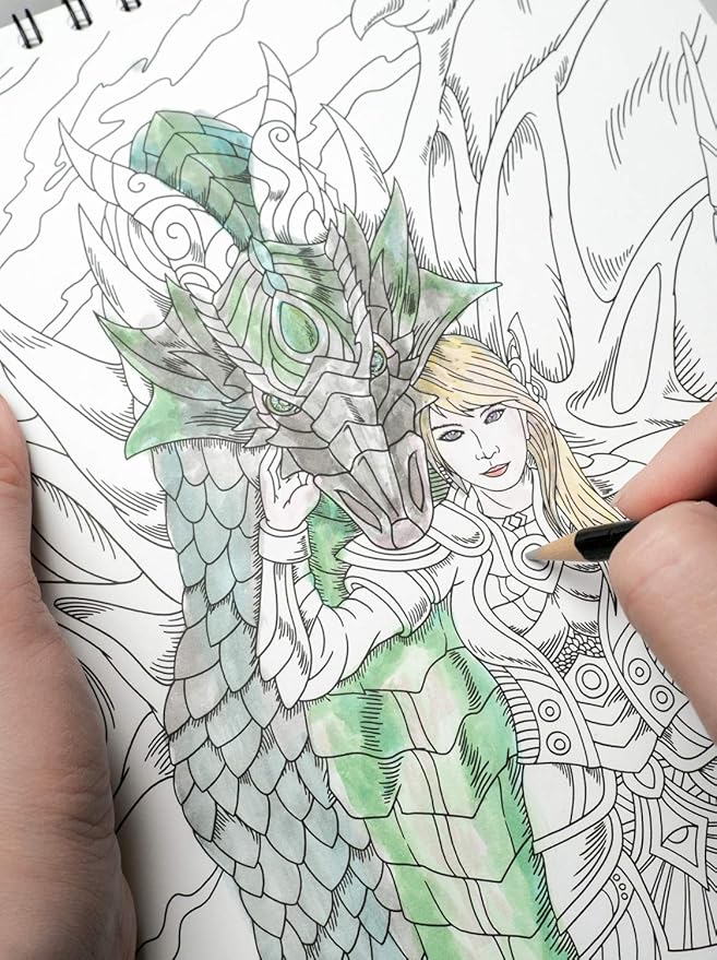ColorIt Colorful Dragons Adult Coloring Book, Volume I - 50 Single-Sided Designs, Thick Smooth Paper, Lay Flat Hardback Covers, Spiral Bound, Dragon Coloring Pages
