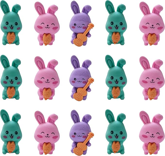 36 Pcs Pencil Eraser Set, 3D Cute Erasers for Kids, Children's Gifts, Party Favor, Classroom School Rewards (Rabbit)