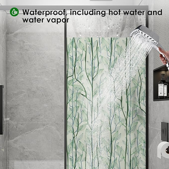 DKTIE Window Film Privacy with Installation Tools, Decorative Stained Glass Window Clings for Home, Static Cling Window Sticker for Front Door, Bathroom (Green, 17.7'' x 78.7'')