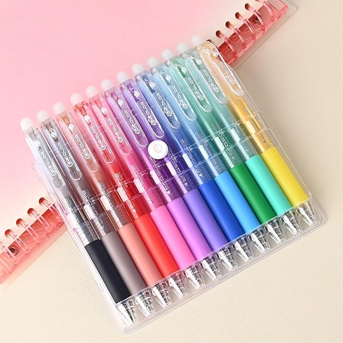 BAYTORY 12Pcs Colored Erasable Gel Pens, Fine Point 0.7mm, Retractable Assorted Colors Pen with Eraser, Smooth Writing Erasable Pens for Drawing Crossword Puzzles