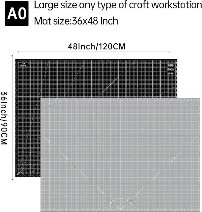 Headley Tools Thickened 36 x 48 Inch Self Healing Sewing Cutting Mat, A0 Rotary Cutting Sewing Mat for Crafts, Double Sided 5-Ply Table Cutting Board for Fabric Quilting Leather Hobby, Grey/Black