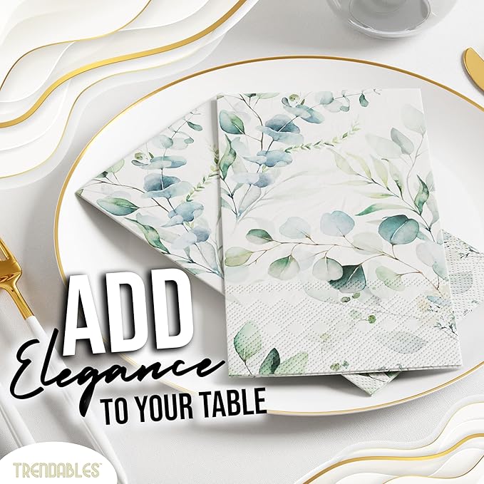 Trendables Sage Green Napkins for decoupage 200 Pcs 3 Ply Eucalyptus Napkins Decorative Guest Towels Disposable Bathroom, Flower Design For Tea Party Decorations, Dinners & Weddings