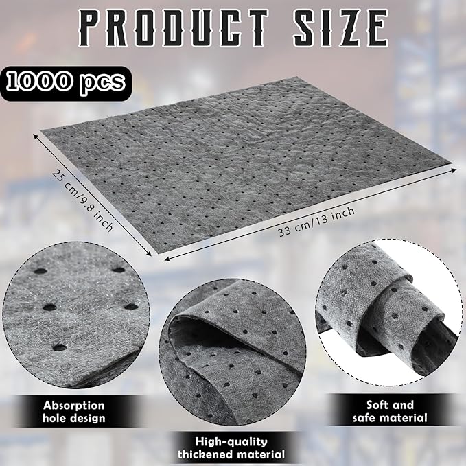 Hoolerry 200 Pcs Oil Absorbent Pads Weight Dimpled Pad Garage Accessories Water Absorbent Mat Oil Spill Mat for Absorbing Protecting Home Garage Basement (9.8 x 13 Inch,Gray)