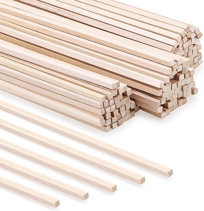 140 Pcs Balsa Wood Sticks 1/8 x 1/8 x 12 Inch, Square Dowel Rods Wood Strips Hardwood Sticks for Crafts DIY Projects Models Making