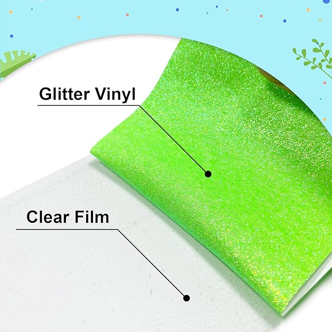Fluorescent Green Glitter HTV Heat Transfer Vinyl 12" x6FT Glitter Vinyl for T Shirts Easy to Cut and Weed Compatible with All Cutter Machines HTV Vinyl Iron on for Cricut(Fluorescent Green)