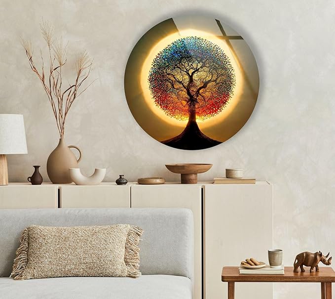 My Photostation.com 24''(60cm) Diameter Life of Tree Round Glass Wall Art Tempered Glass Printing Wall Decor Large Wall Art Wall Hangings