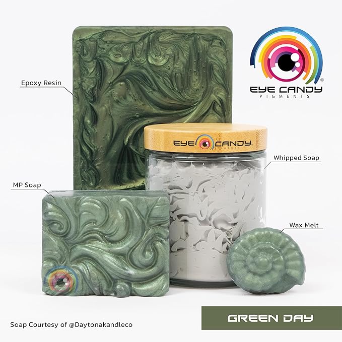 Eye Candy Pigments Premium Green Mica Powder - Green Day (50gr) - for Epoxy, Resin, Soap, Paint, Woodworking, Acrylic Pouring, Bath Bombs, Fishing Lures - DIY Arts and Crafts Additive