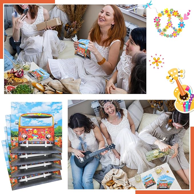 60 Pcs 60's 70's Hippie Party Cocktail Paper Napkins 6.5 x 6.5 Inches Disposable Paper Napkins Dessert Beverage Napkin for Decoupage Luncheon Napkin for Theme Party Wedding Birthday