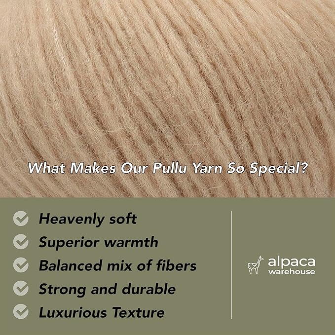 Pullu - Baby Alpaca Merino Wool Yarn Set of 3 Skeins (150 Grams) Worsted Weight - Sourced Directly from Peru - Heavenly Soft and Perfect for Knitting and Crocheting (Almond Latte)