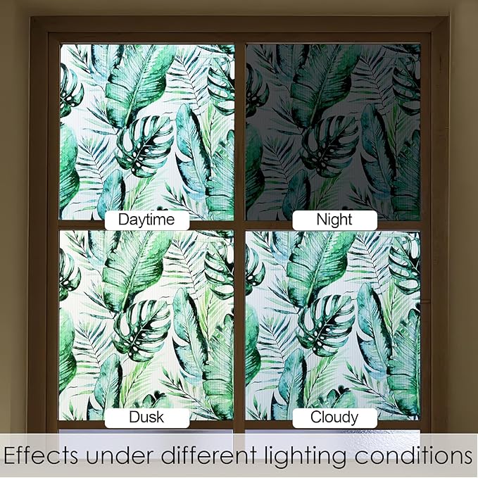 DKTIE Nature Pattern Rainbow Window Film Decorative Stained Glass Window Film Static Cling Films Easy Apply Removable Comes with Tools (U560-Reeded Glass, 35.4" x 118.1")