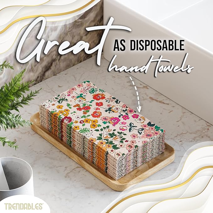 Trendables Floral Napkins for decoupage 200 Pcs 3 Ply floral paper napkins decorative Guest Towels Disposable Bathroom, Flower Design For Tea Party Decorations, Dinners & Weddings