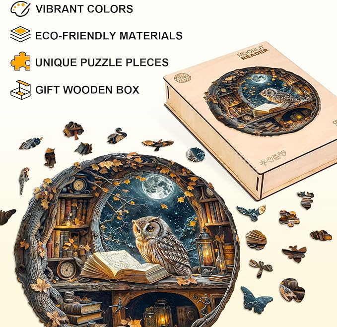 Wooden Puzzles for Adults, Moonlit Owl Puzzles, Wood Adult Puzzle, Birthday Gifts for Puzzle Lover (L-13.4 * 13.4 in 270pcs)