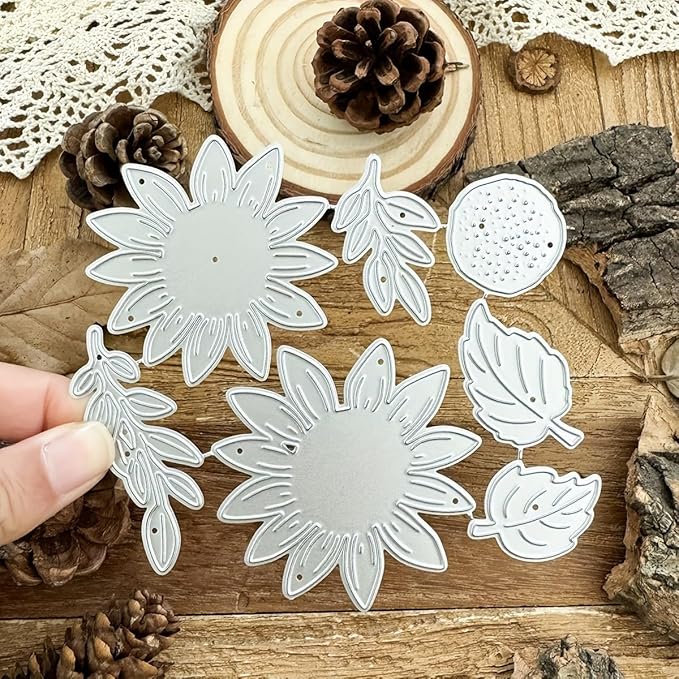 Lapoo Flowers Metal Cutting Die for Scrapbooking - Durable, Cut Stencils for DIY Scrapbook Photo Album Decorative Paper Card, Card Making Supplies, Embossing (Sunflowers and Leaves 4.6 x 4.3 in)