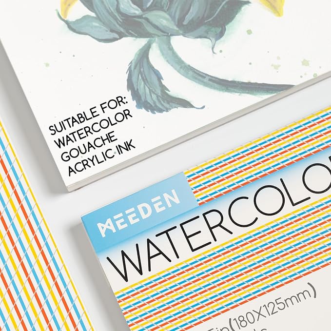 MEEDEN Watercolor Paper Block, 100% Cotton Watercolor Paper Pad of 20 Sheets, 140lb/300gsm, Acid-Free Art Paper for Watercolor, Gouache, Ink and More, 10" x 7" Cold Press