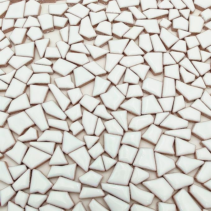 1.1LB Irregular Ceramics Mosaic Tiles, Mosaic Pieces Stones for DIY Mosaic Making Craft Hobby Arts Home Wall Decoration (White)