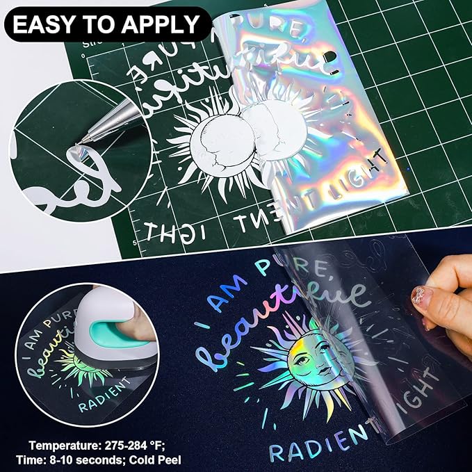 VINYL FROG Holographic HTV Vinyl Roll 12" x12ft Holographic Silver Metallic Heat Transfer Vinyl Iron on Vinyl Easy to Cut & Weed DIY Heat Press Design for T-Shirts