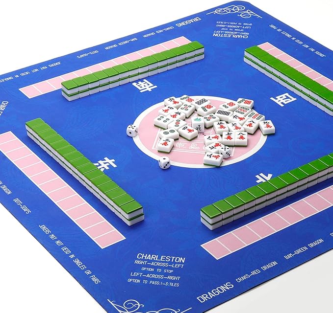 Chinese Mahjong Tile Set,144 Tiles White Green Melamine Tiles with Carrying Travel Case,Portable Mahjong Game Set