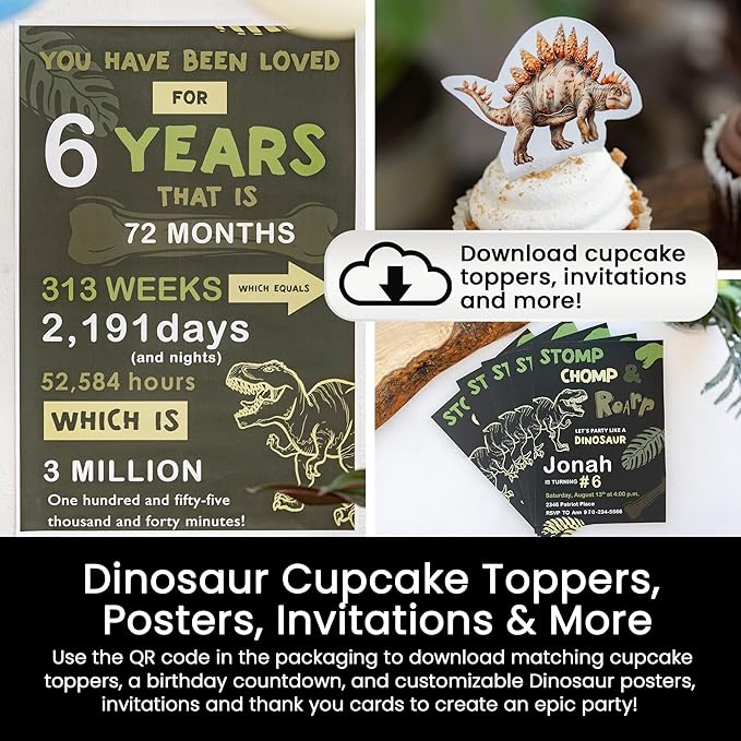 Dinosaur Party Favors for Kids Pack of 10 - Dinosaur Fossils & Quartz Sand Jars - Sensory Sand for Kids to Dig Up Dino Bones - Includes Customizable Dino Decorations, Cupcake Toppers & Labels