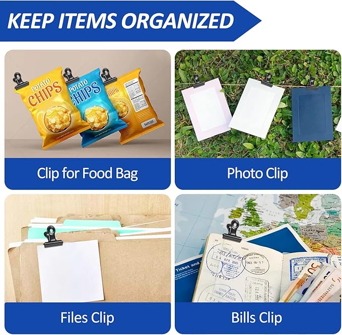 30 Pack Bulldog Clips 0.87 Inch Small Hinge Paper Clips Metal Hinge Clips for Crafts, Food Bags, Drawings, Photos at Home Kitchen & Office Usage, Black, 22mm