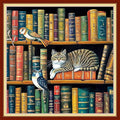 Joyhoor Cross Stitch Kits for Beginners Stamped Cross-Stitch Supplies Needlework preprint Embroidery Kits for Adults DIY Needlepoint Kits Embroidery Patterns 11CT-Cat Bookshelf 18x18 inchs