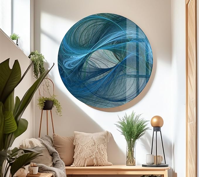 My Photostation.com 28Wx18H'' Blue Energy Abstract Wall Art – Fluid Motion Glass PrintTempered Glass Printing Wall Decor Large Wall Art Wall Hangings