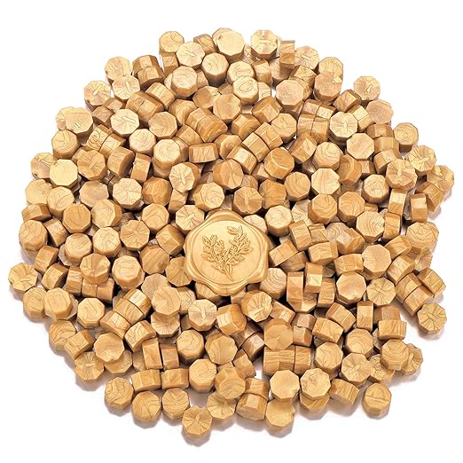 Yoption 360Pcs Light Gold Sealing Wax Beads, Vintage Wax Seal Beads for Embellishment of Wedding Invitation, Envelope, Gift Wrapping, Wine Package