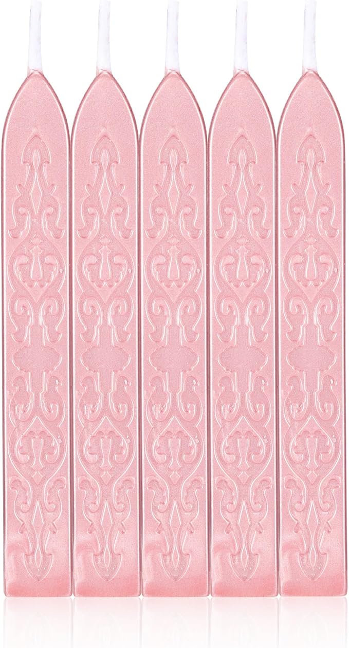 Yoption 5 Pcs Rose Gold Sealing Wax Sticks with Wicks for Wax Seal Stamp, Wedding Invitations, Gift Wrapping, Christmas