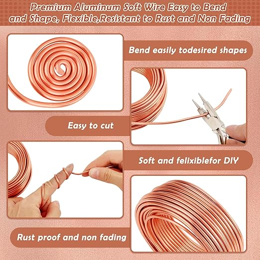 Aluminum Wire, Anezus 9 Gauge Craft Bendable Armature Thick Wire for Wreath, Jewelry Making, Gardening, Sculpting, Cosplay Props (Copper, 3 mm)