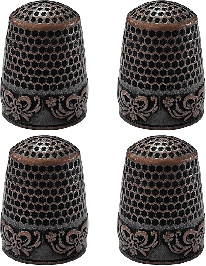 FR 4Pcs Sewing Thimbles, Metal Thimbles for Hand Sewing Finger Protector Knitting Needlework DIY Tools Red Copper