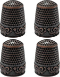 FR 4Pcs Sewing Thimbles, Metal Thimbles for Hand Sewing Finger Protector Knitting Needlework DIY Tools Red Copper