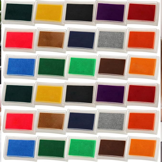 DEAYOU 30 Pack Craft Ink Pads, Washable Finger Stamp Pad for Rubber Stamps, Card Making, Paper, Wood, Fabric, Scrapbooking, DIY, Children, Adult, 15 Colors