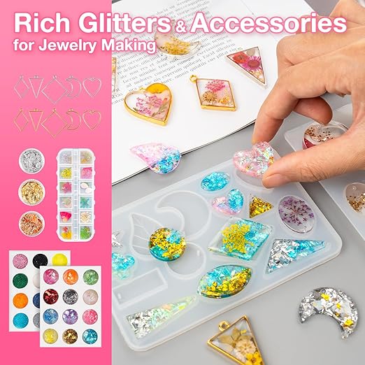 YIEHO 300g UV Resin Kit with Light and Molds, Upgraded Crystal Clear Hard UV Curing Premixed Resin Starter Jewelry Making Kit for DIY Keychain, Earring and Necklace