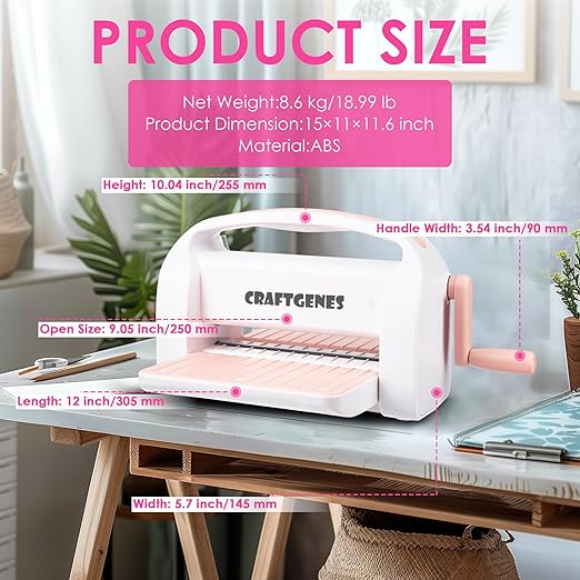 Manual Die Cutting Machine and Embossing Machine, 9'' Opening Size for Cardmaking, Scrapbooking, and DIY Crafts – Foldable Complete Set with A4 Die Cuts, Embossing Folders, and Plates(Pink)