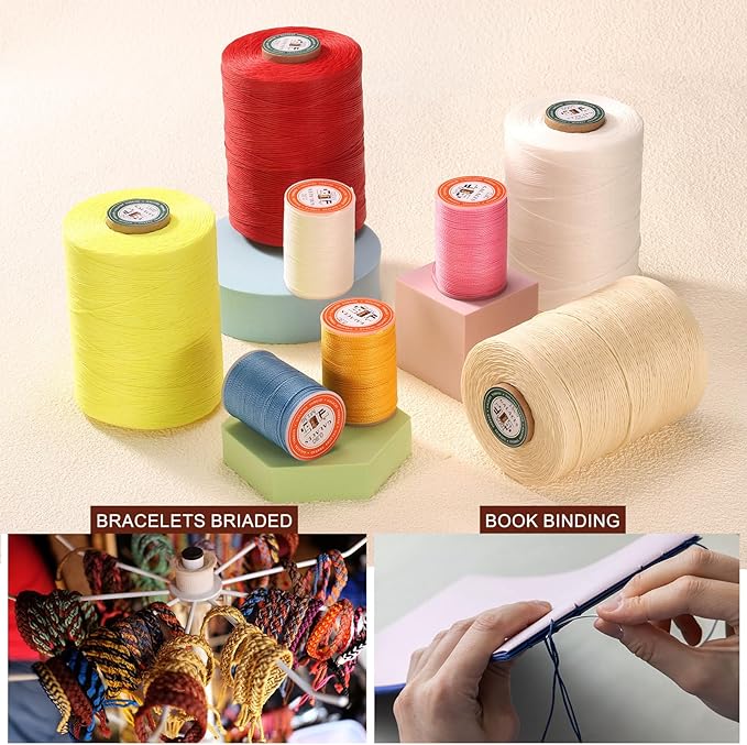 uxcell Round Leather Sewing Waxed Thread, 55m / 60 Yards Wax Polyester String, 0.8mm Waxed Stitching Cord for Leather Crafts, Bookbinding, Bracelets Braided, Light Brown