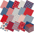 Ganeen 60 Pcs 10 x 10 Inch Vintage Patriotic Quilting Fabric Squares Red Blue White Fabric Bundle Retro 4th of July Fat Patchwork Precut Stripes for Memorial Day Handmade Material Sewing DIY Crafts
