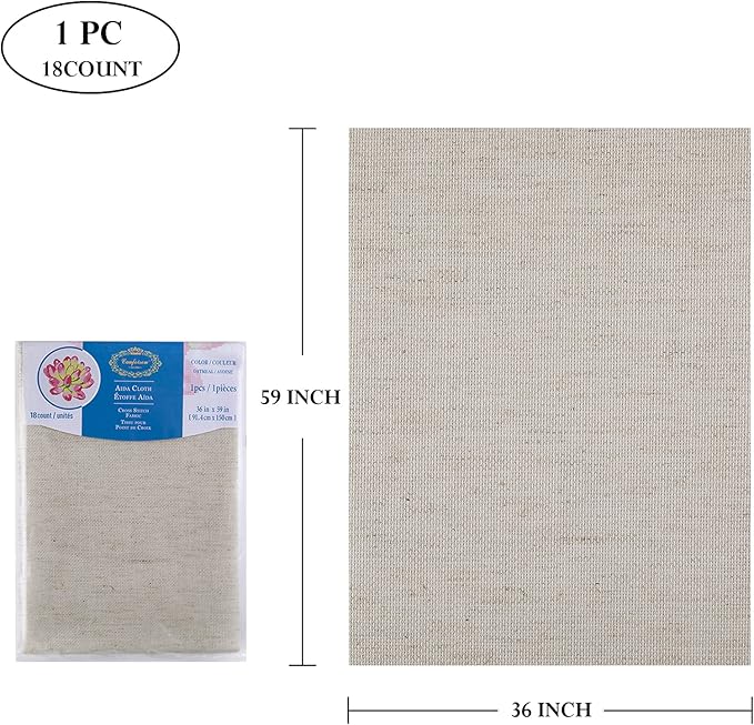 Aida Cloth Big Size 18 Count, Light Oatmeal Cross Stitch Fabric, 59 inch by 36 inch (59 inch by 1 Yard)