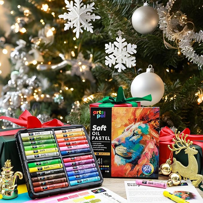 Soft Oil Pastels Set, 24 Vibrant Colors, Oil Pastel Crayons for Artists, Beginners, Teachers, Students, Great Blending and Layering for Art Supplies, Art Painting, Drawing (10 x 70 mm)