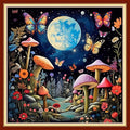 Disxvivy Cross Stitch Stamped Full Embroidery Kits DIY 11CT Cotton Thread Printed DIY Needlepoint Kits Craft Needlework Set Cross-Stitch Stamped Sets-Moon Mushroom 18x18 inch