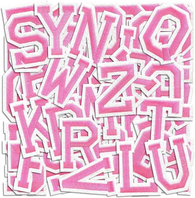 Letter and Number Iron On Patches, A-Z Alphabet and Numbers 0-9 Embroidery Applique Patch, DIY Decorative Heat Press Patches for Clothing Jeans Jackets Backpacks Hats (Pink 72 Pcs)
