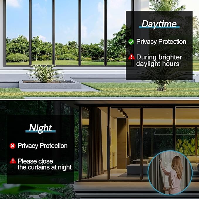 DOWELL One Way Window Privacy Film with 3 Tools Window Tint for Home Sun Blocking Heat Control Anti UV Reflective Mirror Covering See Out Not in for House and Office Black Silver 23.6" X 78.7"