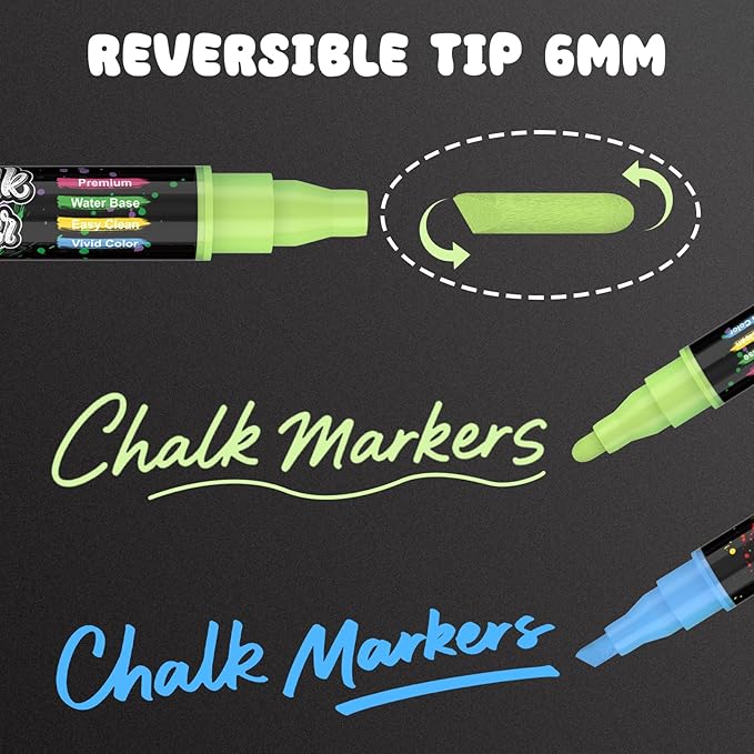 AKARUED Chalk Markers for Blackboard: 16 Colors 8 Pack Dual Tip Liquid Chalk Markers for Chalkboard, Calendar Menu Board Erasable Chalk Pens for Glass, Mirrors, Wedding Sign, Car Windows Decorations