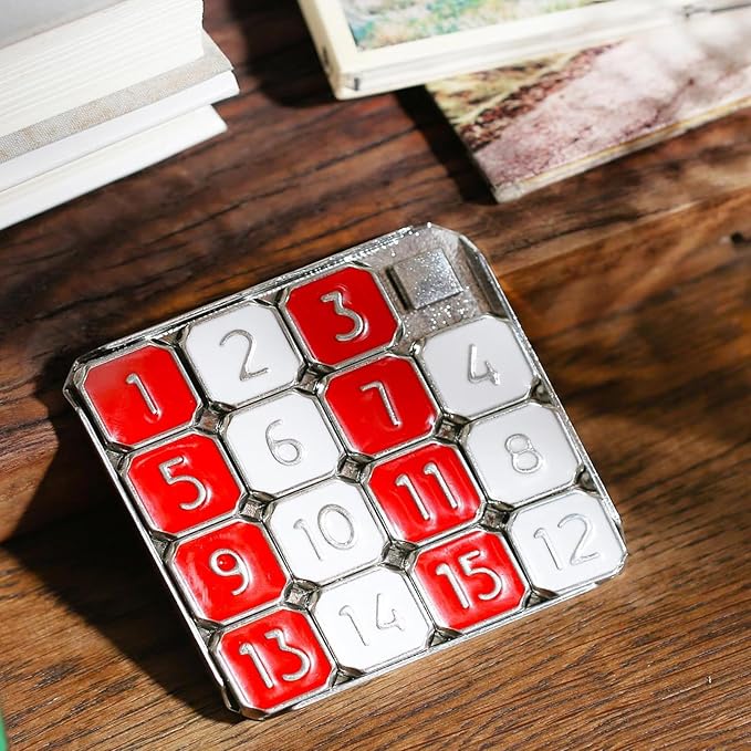 Metal Number Slide 15 Puzzle Red and White Number Sliding Puzzle Educational Learning Games Brain Teaser