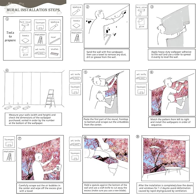AFZEVEB-Pink Flower Wallpaper Natural Landscape Floral Wall Mural for Bedroom 136"x96"(Not Peel and Stick)