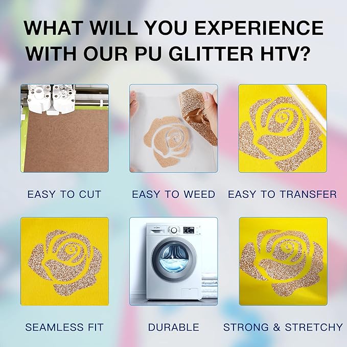HTVRONT Glitter HTV Heat Transfer Vinyl Rolls - 8ft x 10" Brown Glitter HTV Vinyl for Shirts & All Cutter Machines - Easy to Cut & Weed for Heat Vinyl Design