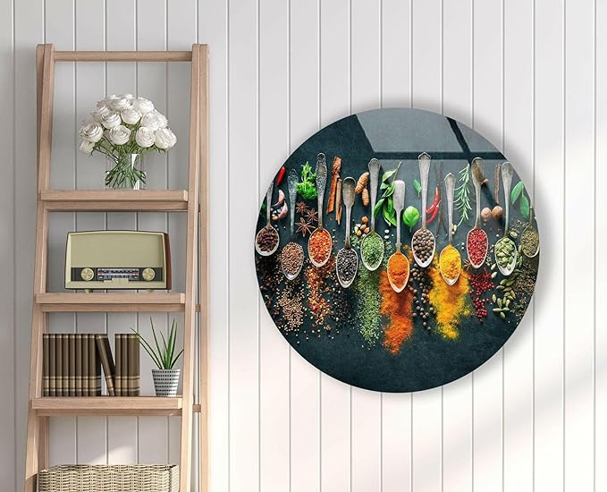 My Photostation.com 27.5''(70cm) Diameter Colorful Herbs Round Glass Wall Art Tempered Glass Printing Wall Decor Large Wall Art Wall Hangings